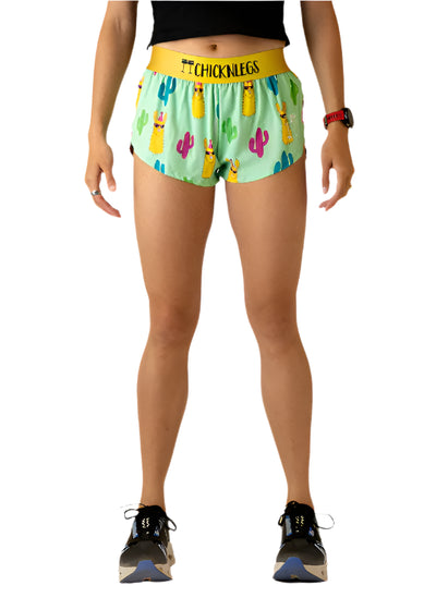 Women's Green Llamas 1.5" Split Shorts